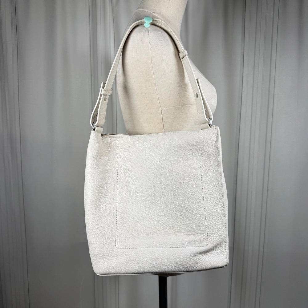 All Saints Chalk White Kita Pebbled Leather Hobo Shoulder Bag W/Pouch Minimalist